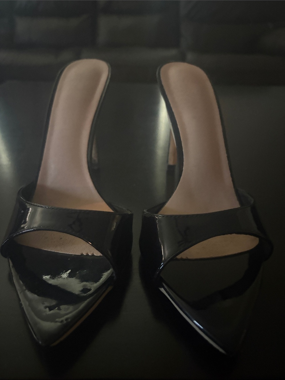 Women's Black Patent Pointed-Toe Slip-On Heels